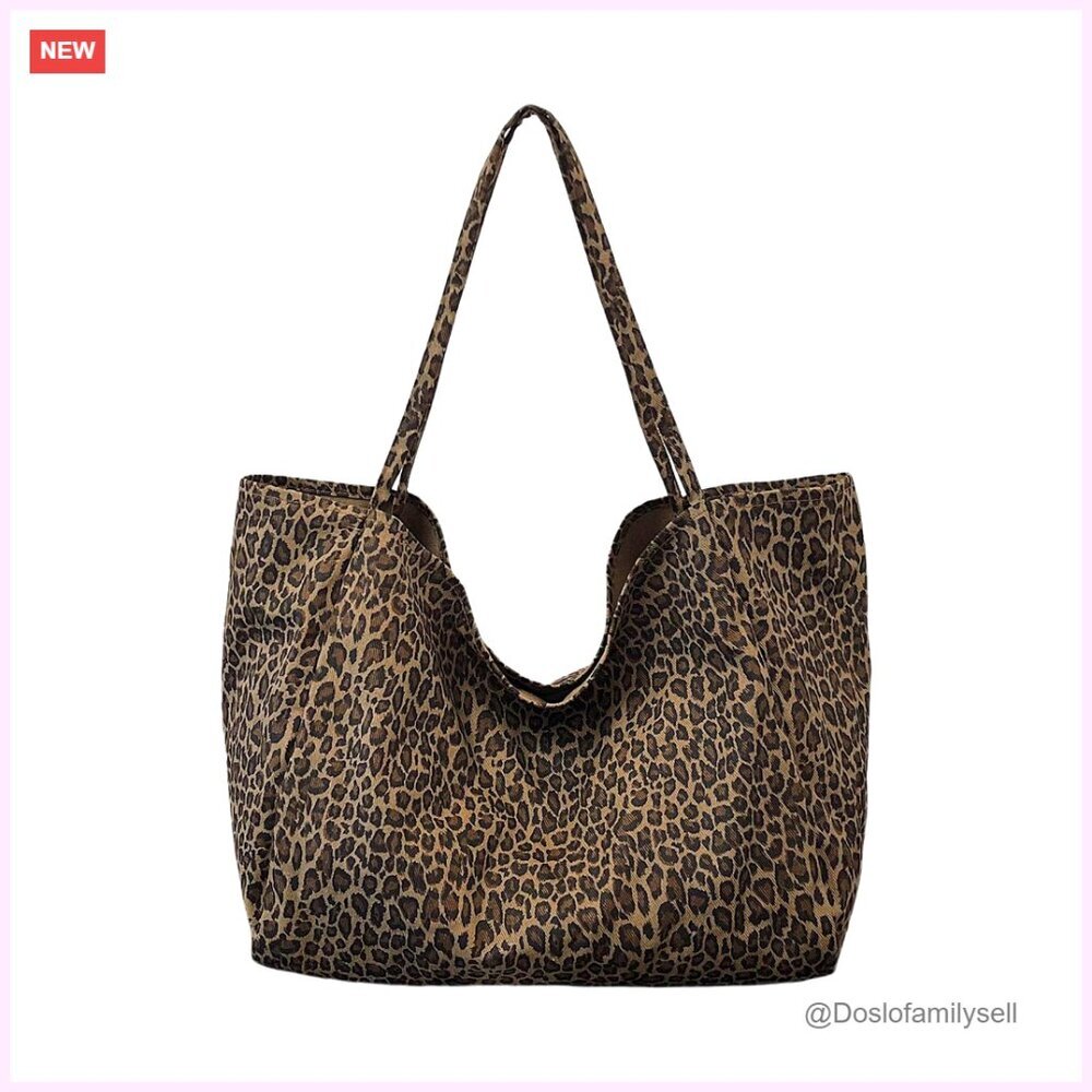 Oversized Leopard Print Tote Bag, Durable Fabric, Large Capacity Weekender